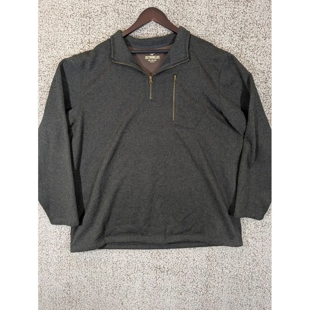 Outdoor Life Men's XXL 1/4 Zip Tight Knit Sweater Gray 2XL Mock Neck Ribbed